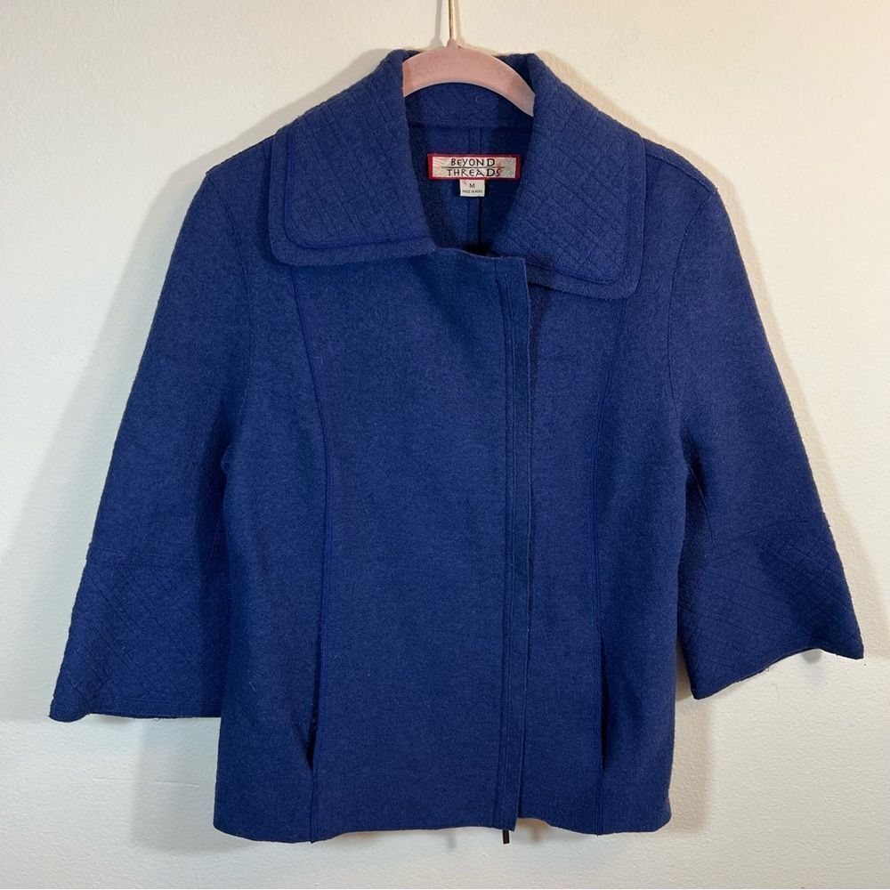 Beyond Threads Alpaca Wool Cardigan Zip Up Sweater Blue Women’s‎ Medium Peru